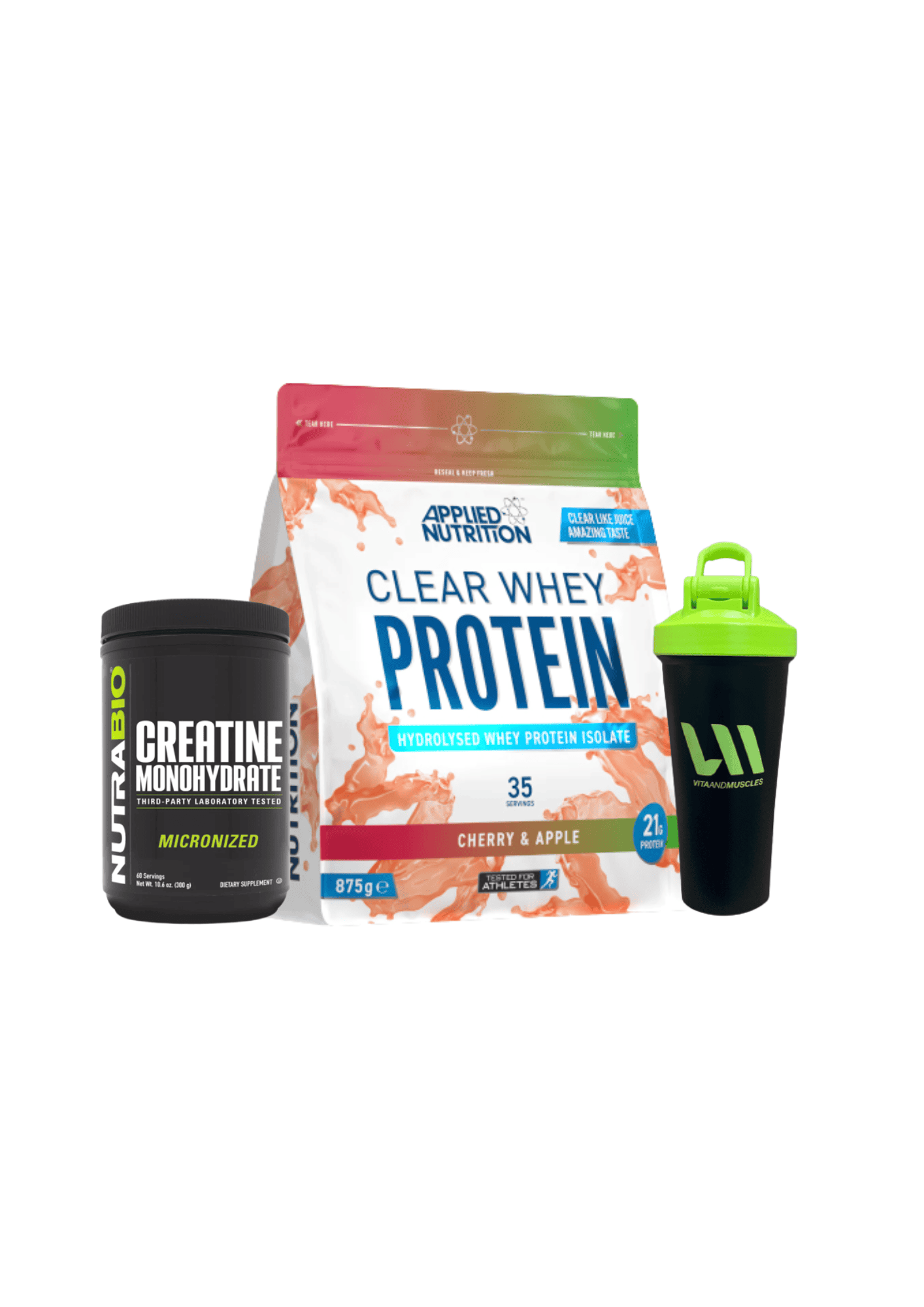 Clear Whey Applied Nutrition + Creatina NB 300 grs + Shaker V&M