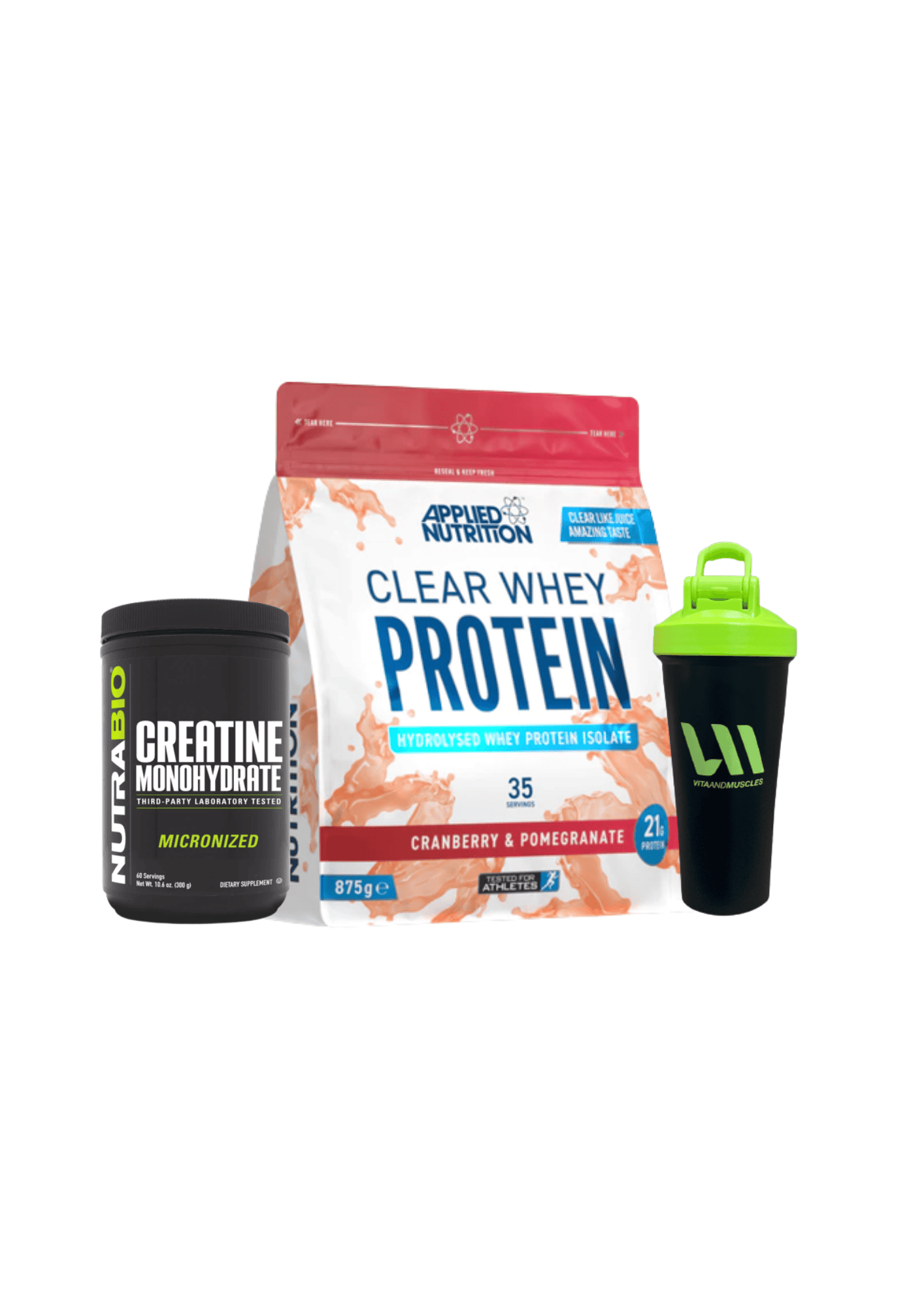 Clear Whey Applied Nutrition + Creatina NB 300 grs + Shaker V&M