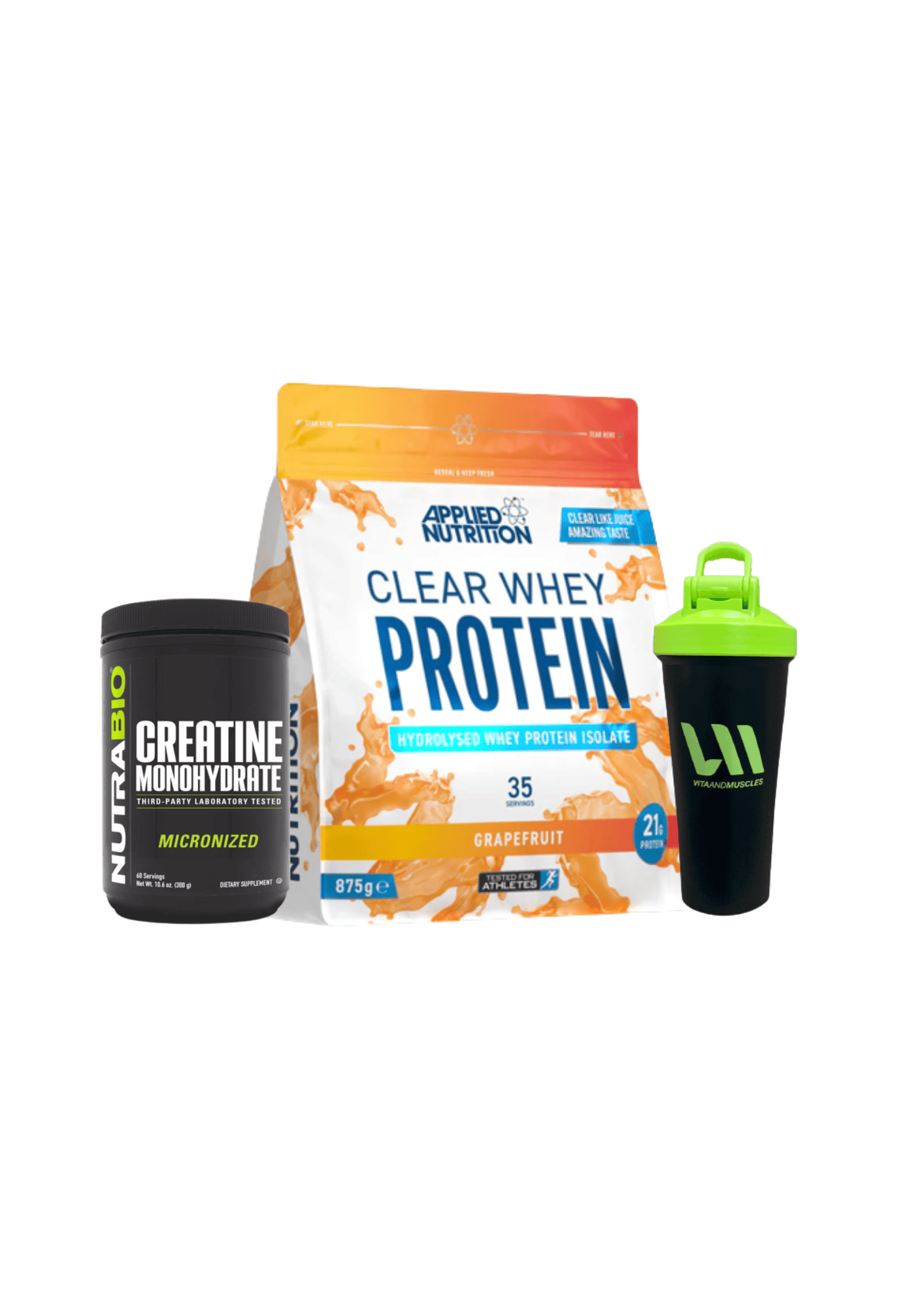Clear Whey Applied Nutrition + Creatina NB 300 grs + Shaker V&M