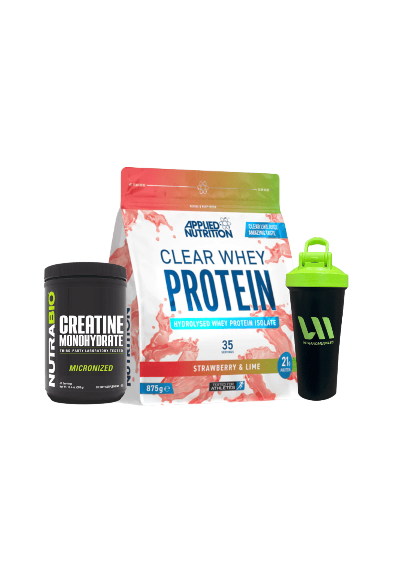 Clear Whey Applied Nutrition + Creatina NB 300 grs + Shaker V&M