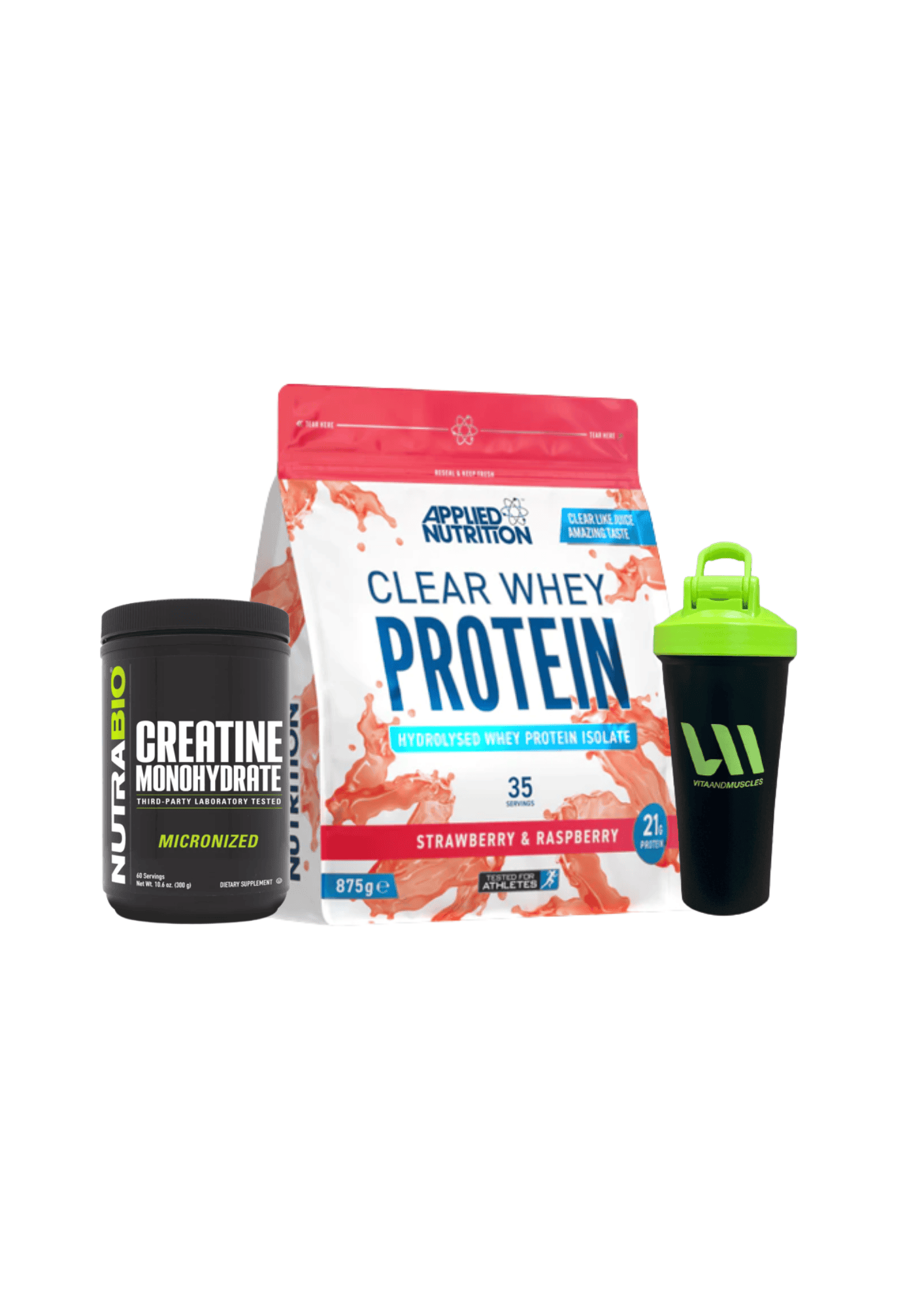 Clear Whey Applied Nutrition + Creatina NB 300 grs + Shaker V&M