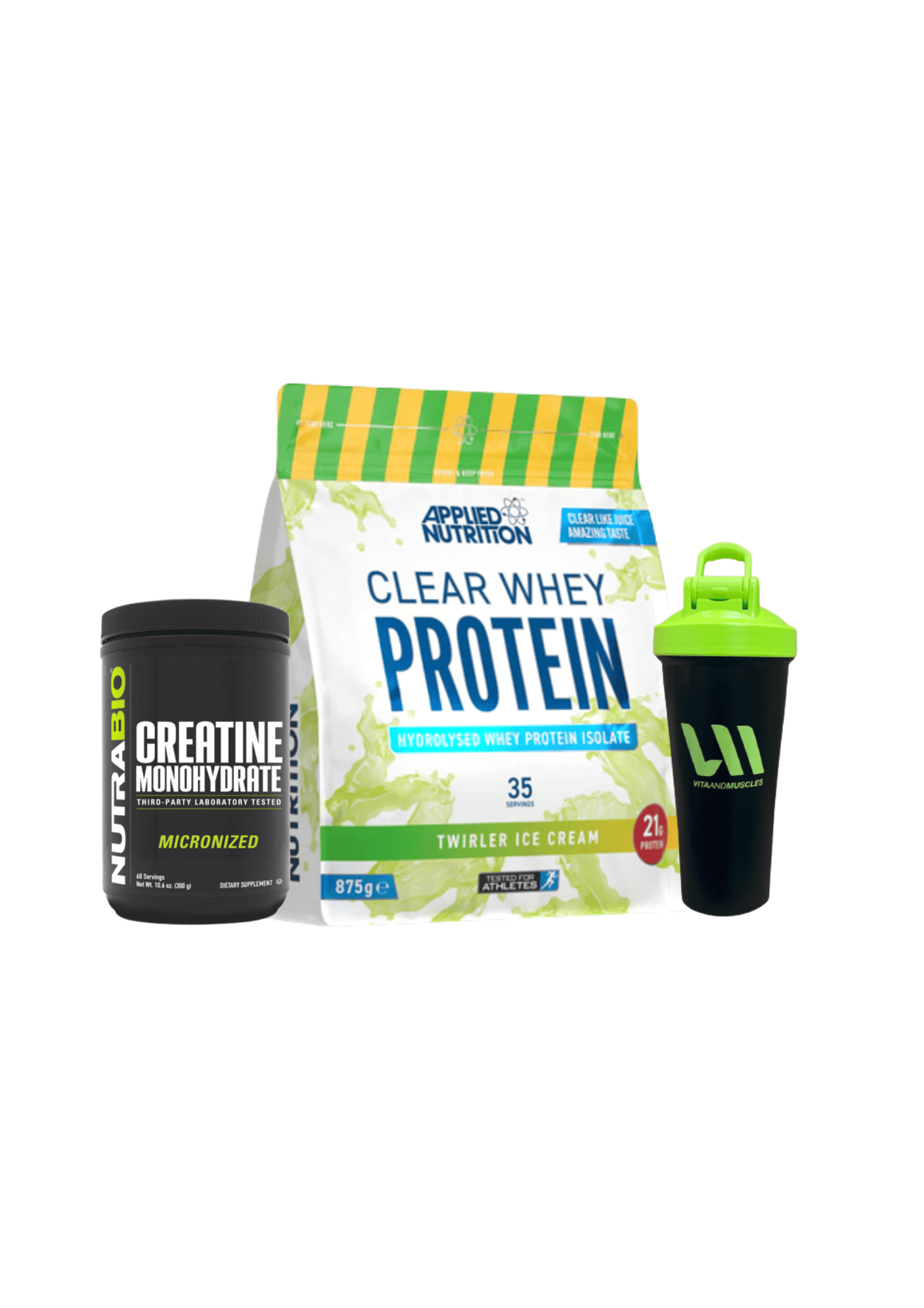 Clear Whey Applied Nutrition + Creatina NB 300 grs + Shaker V&M