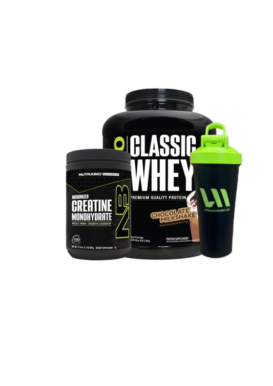 Proteina Nutrabio 5 lbs + Creatina 500 grs + Shaker