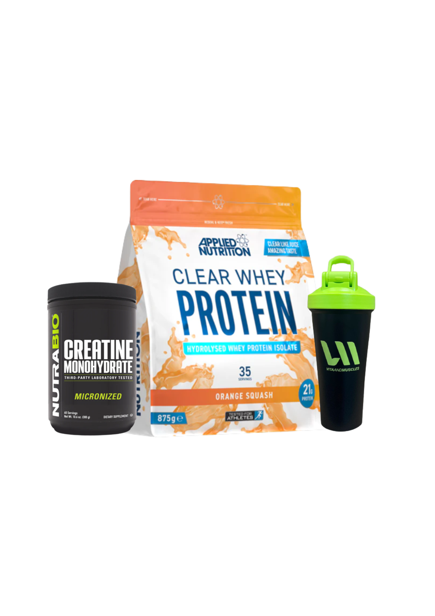 Clear Whey Applied Nutrition + Creatina NB 300 grs + Shaker V&M