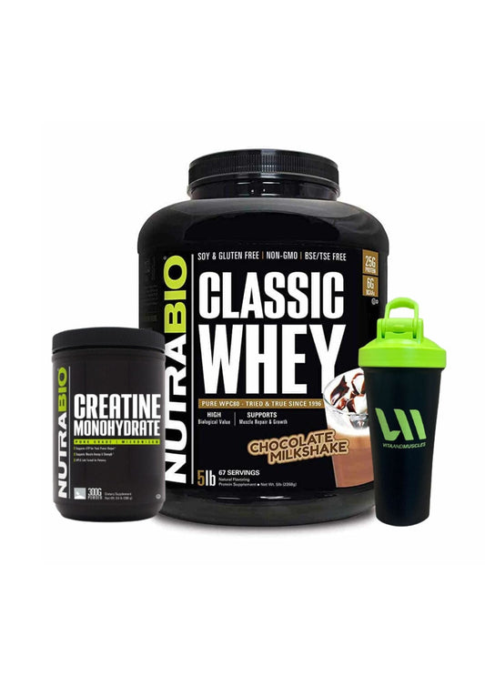 Proteina Nutrabio 5 lbs + Creatina 300 grs + Shaker VM